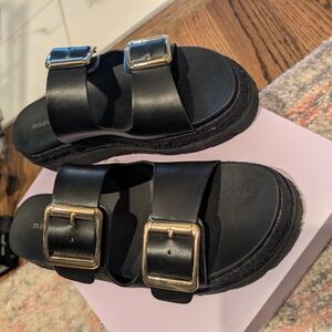 Madden Girl Black Sandals with Gold Buckles